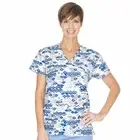 Scrubs Nurse Top NWT- MAKING TRACKS blue pattern (XS 8-10)