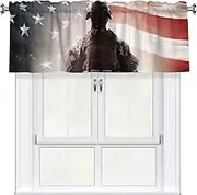 LHBWCVN American Flag Soldier Valances for Windows, Rod Pocket Window Treatment Drapes Farmhouse Kitchen Curtains Short Blackout Window Curtains for Living Room Bedroom Decor 54x18 Inch