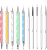 KADS 10Pcs Nail Art Brush Set Double Ended Dotting Tool Clear Handle Nail Liner Brushes Nail Design Tools Gel Polish Dotting Pen and Detail Brushes for Salon and Home DIY Nail Art (10Pcs Set)