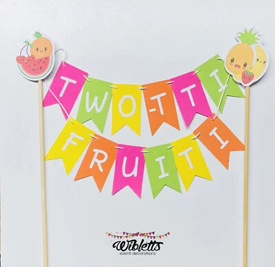 BRIGHT 'TWO-TTI FRUITI' FRUIT THEME 2nd BIRTHDAY PARTY CAKE TOPPER BUNTING TWO 2
