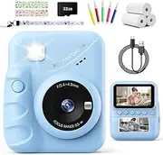 TIATUA Instant Camera Children, 48MP 3.0 Inch Screen Children's Camera Instant Camera with 32G Card, Printing Paper, 1080P Camera Children Instant Print, Children 3-12 Years