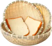 3 Pack Bamboo Basket Tray Wicker Bread Basket 100% Natural Handmade Woven Fruit