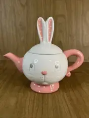 Johanna Parker By Transpac Ceramic Easter Bunny Teapot Rabbit Pink White New
