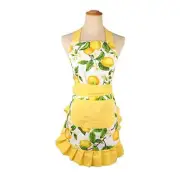 Thick Lemon Cotton Apron, Kitchen Apron for Women, Adjustable Cooking Apron
