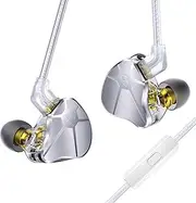 keephifi CCZ BC04 IEM Music Headphones CNC Etched Metal Lid in Ear Detachable OFC Cable Wired Sports Friendly (Silver, with Microphone)