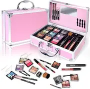 YBUETE Makeup Kit for Teens, Girls and Women - Full Starter Cosmetics Set, Present, Beginner Kit, Train Case With Eyeshadow, Blusher, Contour and Eyebrow Powder