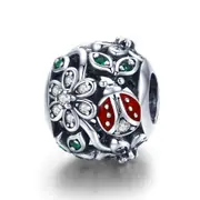 Silver plating Fashion Red Ladybug Flower Wonderland Charms Fit Bracelets Bangles Jewelry