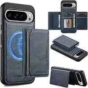 [GoshukunTech] for Google Pixel 9 Pro XL 5G Wallet Case with Card Holder,for Pixel 9 Pro XL Magnetic Case[Detachable Card Pocket] Leather Flip Cover[Support Magsafe or Wireless Charging]-Navy Blue