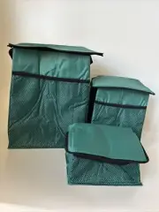 Green Cooler Bags Set of 3 Black Trim and Strap Zipper Top Mesh Pocket New