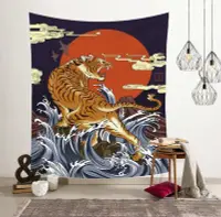 在飛比找Yahoo!奇摩拍賣優惠-優選精品-日本和式太陽老虎浮世繪海浪掛布墻面背景裝飾畫布掛毯