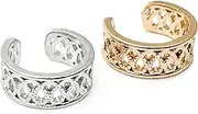 [Vilda Jewellery] Cute Ear Cuff, Set of 2 Geometric Designs, 1 Gold Plated and 1 Silver Plated Brass, Non Piercing Clip On Fashion Earring, Adjustable Cartilage Jewellery, Ear Wrap Gift Idea for Women and Girls, One