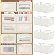 6 Pack Linen Closet Organizers and Storage Bins, Storage Containers with Clear Window, Large Storage Boxes Baskets for Organizing Clothing, Jeans, Toys, Books, Shelves, Closet, Wardrobe