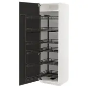 METOD high cabinet with pull-out larder, white/Nickebo matt anthracite, 60x60x200 cm