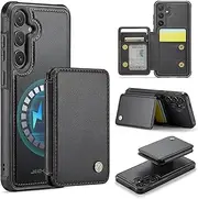 ELEPIK for Samsung Galaxy S23 Case, Removable Magnetic Wallet Case with Card Holder, Kickstand, [Compatible with MagSafe] [RFID Blocking] with Wireless Charging for Galaxy S23 Case, Black