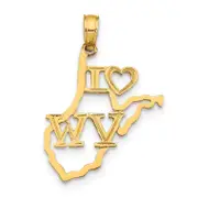 14K Yellow Gold Solid West Virginia State Pendant