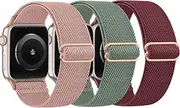 [Tobpob] 3 Pack Elastic Bands for Apple Watch 38mm-49mm, Adjustable Comfortable Nylon Braided Replacement Wristband Straps for iWatch Ultra/Series 9-1/Unisex/One Size
