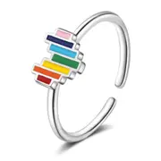 3PCS Copper Woman Fashion Jewelry Rainbow Heart Ring Adjustable Size Open Ring