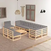 10 Piece Garden Lounge Set with Cushions Solid Pinewood, Conversation Sets