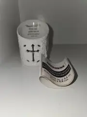 New Luminessence Ceramic Tealight Holder w/Cross Cutout & Different Scriptures