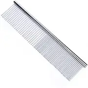 Pet Steel Comb with Rounded Ends Stainless Steel Teeth, Metal Cat Dog for Removing Tangles and Knots, Poodle Care Deshedding Tool, 7 1/2 Inch L. Silver