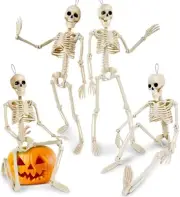 4 Pack Halloween Skeleton Decorations - 16" Poseable Skeletons Bone White