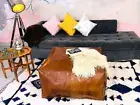 Moroccan Leather Ottoman Footstool Pouffe Wonderful 30'' Un-Stuffed