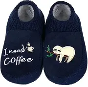 [SUSTYLE] Super Cozy Sherpa Slipper Socks for Women Fuzzy House Slippers with Saying Non Slip Sloth Pattern