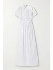 [LELA ROSE] LELA ROSE - Floral-appliquéd Cotton-blend Poplin Maxi Shirt Dress - White - US2 US 2 White