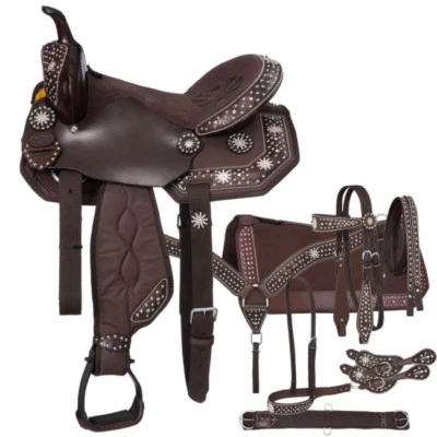 17" Western Brown Half Synthetic and Leather Saddle with 6 piece Tack Set