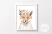 Nursery Print Boho Fox Floral Forest Animals Fox Cute Baby Girl Baby Fox