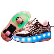 Nevenka Kids LED Roller Skate Shoes Boys Girls Sneakers with Double Wheel-CD03-Rose Pink