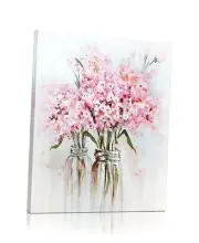 Pink Flowers Canvas Wall Art: Abstract Bouquet in Vase Artwork Prints for