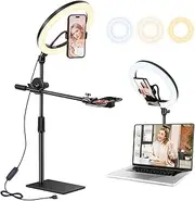 Ring Light with Stand and Phone Holder, Overhead Selfie Ring Light for Laptop, Perfect for photos, Live Streaming, Video Recording, Makeup, and Zoom Meetings
