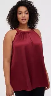 NWT Torrid Shiny Crinkle Gauze Goddess Neck Swing Tank Rumba Red Size 6x 30