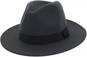 [ZHUER] Faux Felt Fedora Hat for Men Women Summer Wide Brim Panama Hat with Belt Buckle Retro Unisex Dress Fedora Hats Fashion, Dark Grey, One Size, Dark Grey, One Size