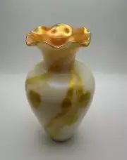 Steven Lundberg Glass Art | Iridescent Ruffled Heart Vase | Signed 2005 Blown
