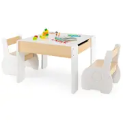 Costway 4-in-1 Table & Chair Set Wooden Furniture Set Activity Drawing Desk w/Storage & Detachable Blackboard White