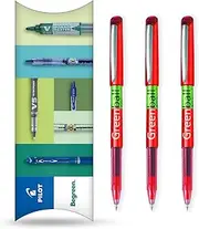 Pilot GreenBall Liquid Ink Rollerball Pen - Begreen Range 89% Recycled - Pack of 3 Pens - Medium 0.7mm Nib - Ideal for Writing, School, Home, Revision, Office. (Red)