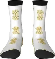 [Ghjkfbf] Gold Pineapple Background Print Novelty Unisex Socks Colorful Stylish Crew Socks Casual Dress Gifts For Men Women