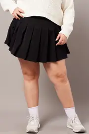 Black Tennis Pleated Mini Skirt With Shorts Under