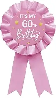 [YHEZXUN] It's My 60th Birthday Tinplate Badge Pin Pink Satin Fabric 60 Year Old Birthday Themed Button Pin Party Decorations Award Ribbon Badge Pin, 1, Plastic, no gemstone