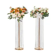 2PCS 35.43inch /90cm Tall Crystal Wedding Flowers Stand, Luxurious Centerpieces Flower Vases Crystal Gold Vase Metal, Perfect for T-stage Wedding Party Ceremony Dinner Event Hotel Home