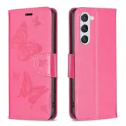 For Samsung Galaxy S24 Case, Butterflies Emboss, Folio PU Leather Wallet, Stand, Rose Red