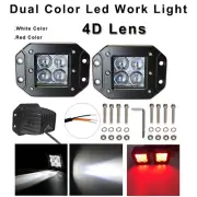 2pcs Red & White 4D LED Work Light Flush Mount Spot Pods Fog Backup Reverse Lamp