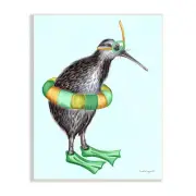 Kiwi Bird Swimming Tube Flippers Summertime Illustration, Design by Amelie Le...