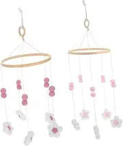CATIEBYE 2Pcs Boho Flower Hanging Mobile Handmade Pom Ball Wind Chime for Nursery Decoration Cot Mobile with Durable Craftsmanship Tactile Development for Newborns