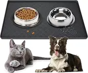Silicone Waterproof Pet Feeding Mats, Food Mats, Pet Placemat for Dog and Cat, Mat for Prevent Food and Water Overflow, Non Slip, Washable, Easy Clean, Paw Pattern(Black)