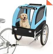 Costway Pet Bike Trailer Holds 40kg, Bicycle Trailer for Small & Medium-Sized Dogs, Folding Pet Bike Cart Carrier W/ 50cm Wheels, Sunroof, Universal Bicycle Couple, 2 Doors (Blue)