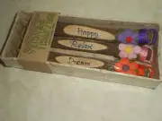 Vintage Carved Wood Tamarind Tree Branch Pencils HAPPY, RELAX, DREAM Nos in Box