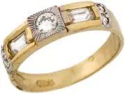 10k or 14k Two Toned Real Gold Square Face White CZ Wedding Band Mens Ring